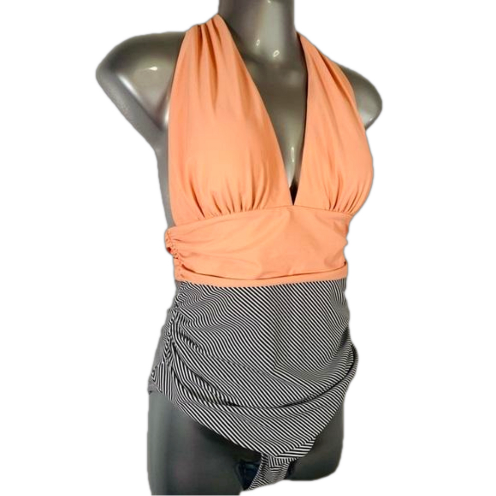 Cupshe Coral/Blk/Wht STRIPE ONEPIECE SWIMSUIT NWT SIZE M SKU0895 - Picture 2 of 7